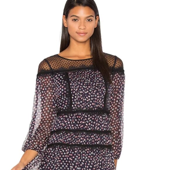 RARE Diane Von Furstenberg Navy Printed Silk Tulle Paneled Jamie Dress M $191 - Picture 1 of 9